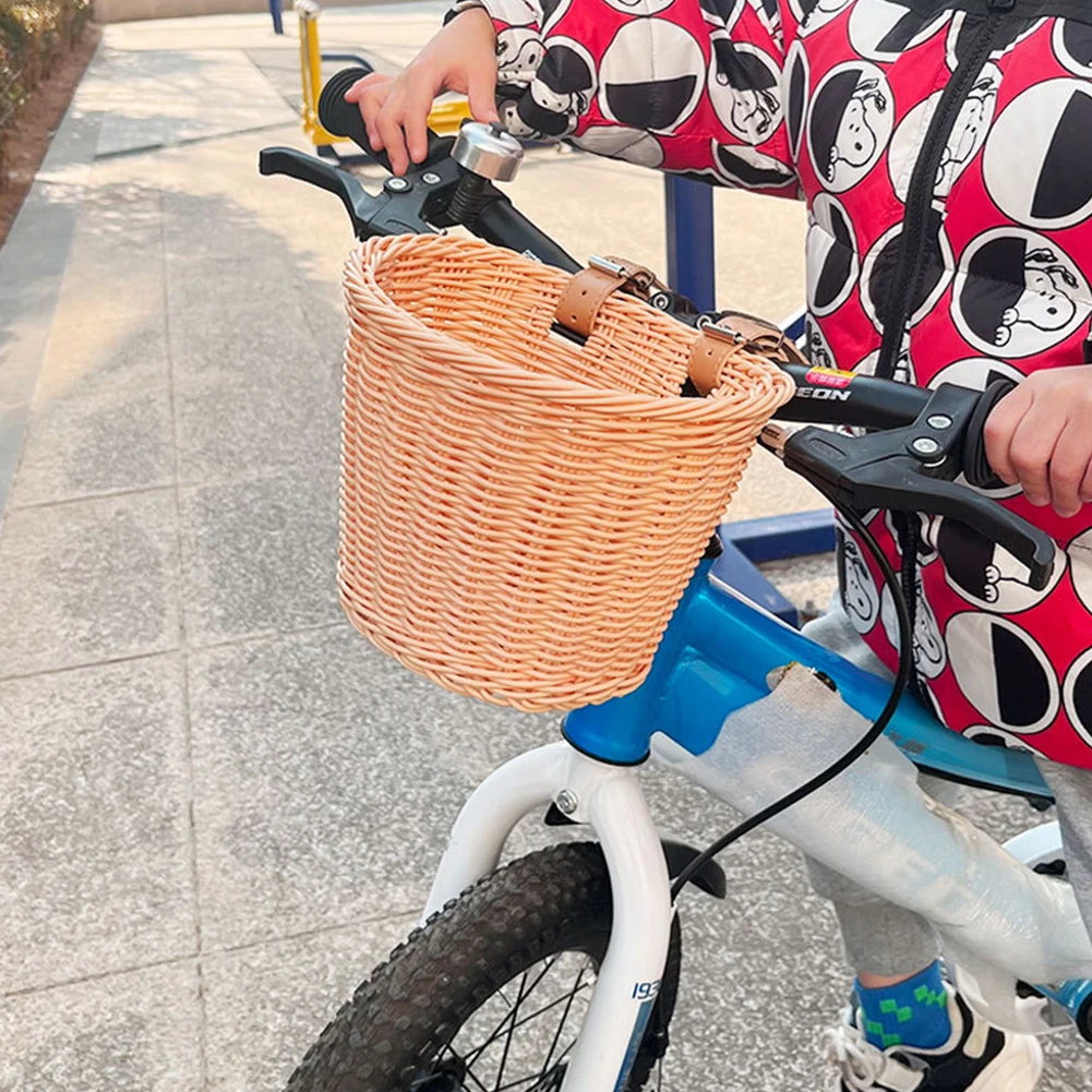 4pcs/Set PE Rattan Wicker Bicycle Front Basket+Bell+Tassel+Stickers Adjustable Handwoven Kid Adult Bike Handlebar Accessories