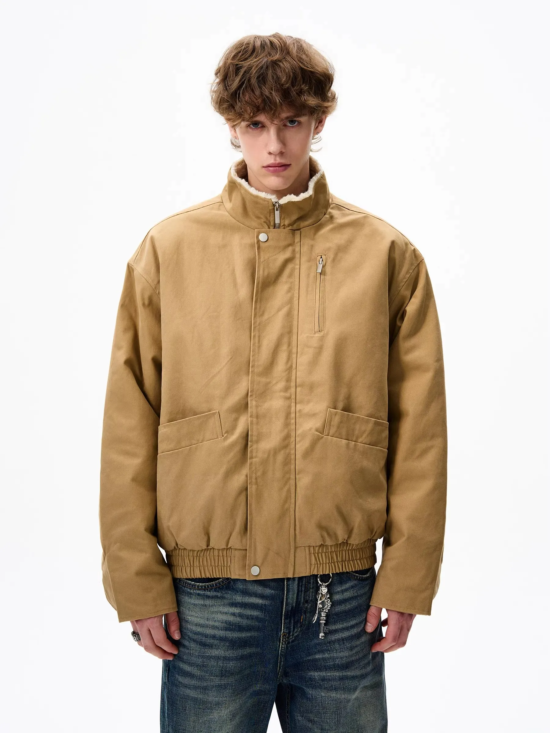 

Американская ретро-куртка-бомбер, утепленная хлопковая рабочая одежда, верхняя одежда для мужчин и женщин, зимняя теплая куртка с воротником-стойкой