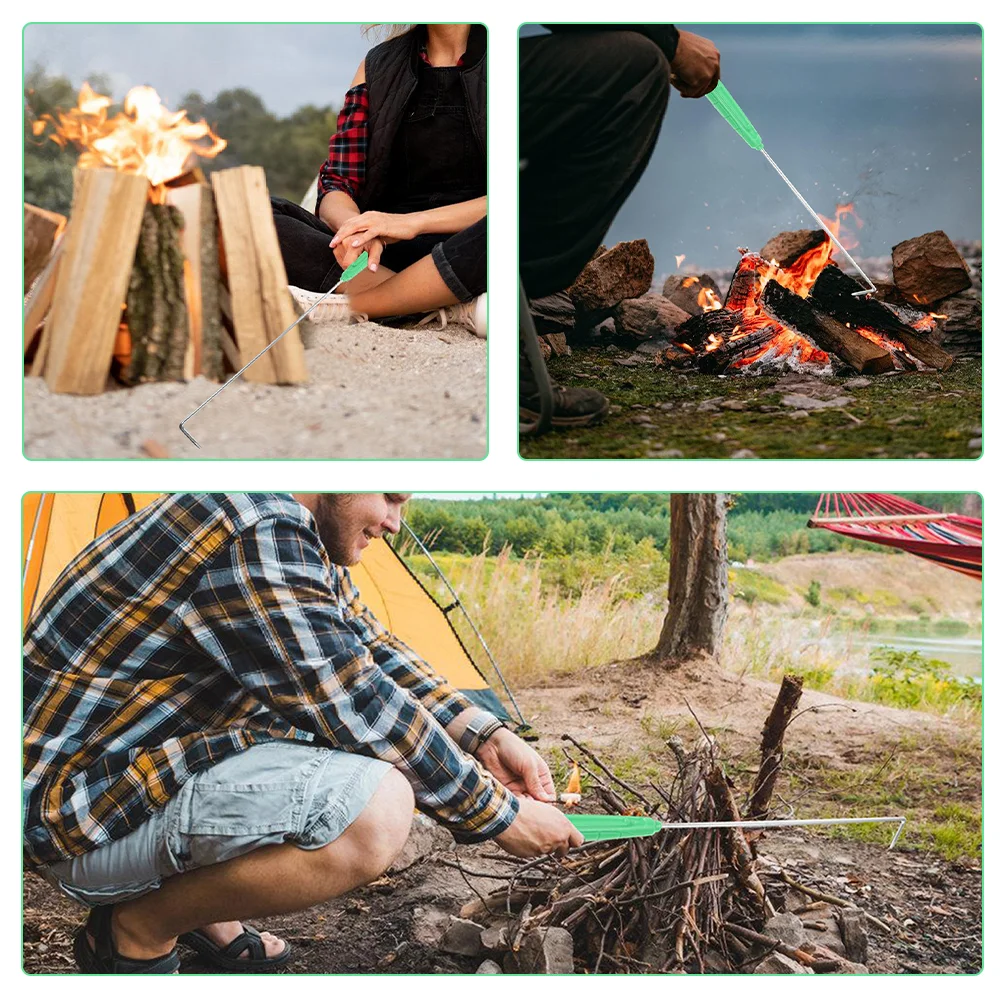 Parrilla para fogones, gancho para briquetas para acampar, chimenea interior, póker de Metal, hierro de mano