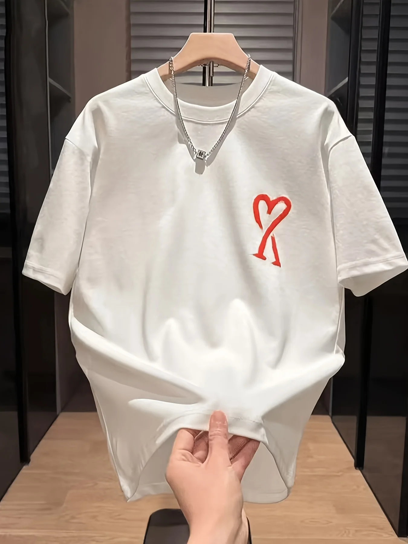

Men'S 100 Cotton Graphic Print T Shirt Casual Crew Neck Short Sleeve Summer Tee with Colorful Heart riangle Design