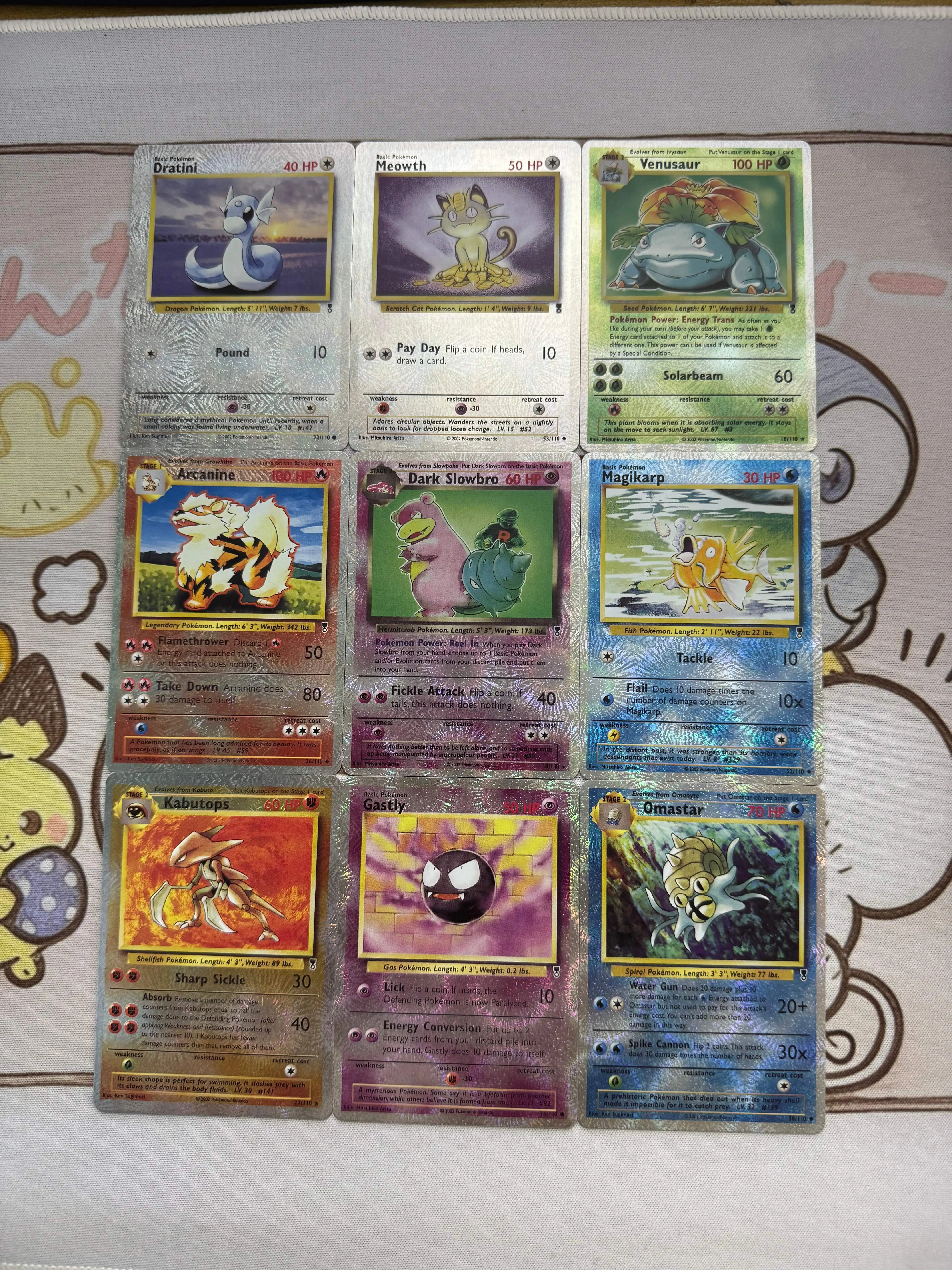9 sheets/set RetroNostalgicPokémonCards:Venusaur, Rapidash,Magikarp,Dratini,Meowth, Ghastly -DIY Replica Collector'sTrading