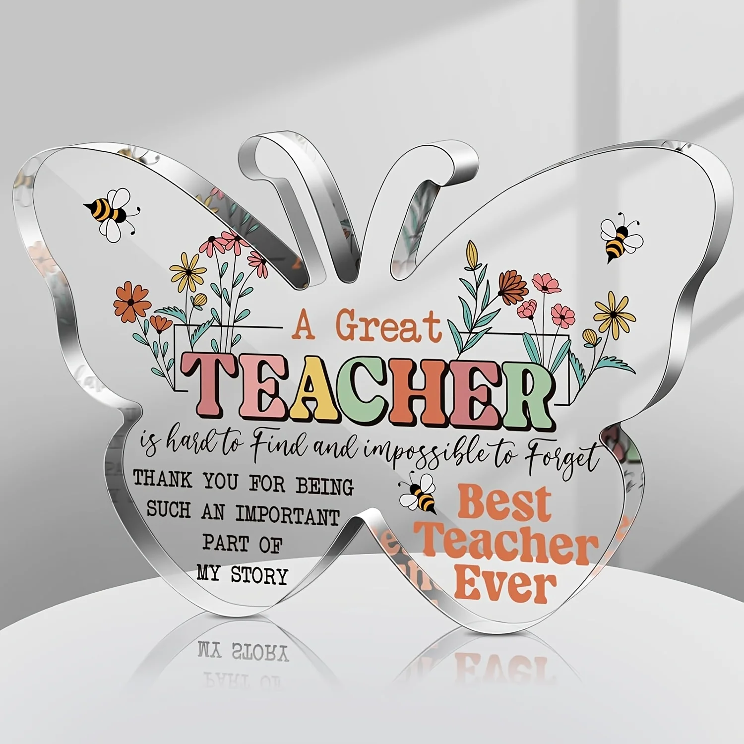Butterfly‑Shaped Acrylic Plaque, Appreciation Keepsake for Great Teacher, Christmas & Thanksgiving Holiday Gift, Bee Floral