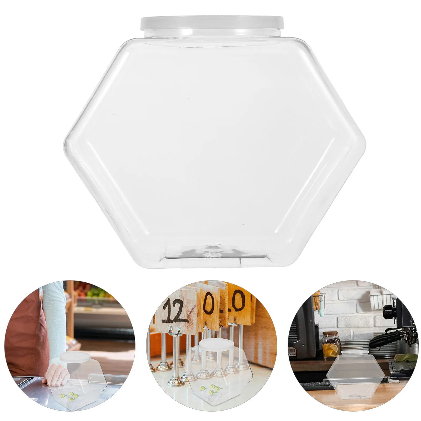 4300Ml Transparent Hexagonal Food Grade Plastic Lollipop Jar with Airtight Twist Lid for Candy Storage Kitchen Countertop Buffet