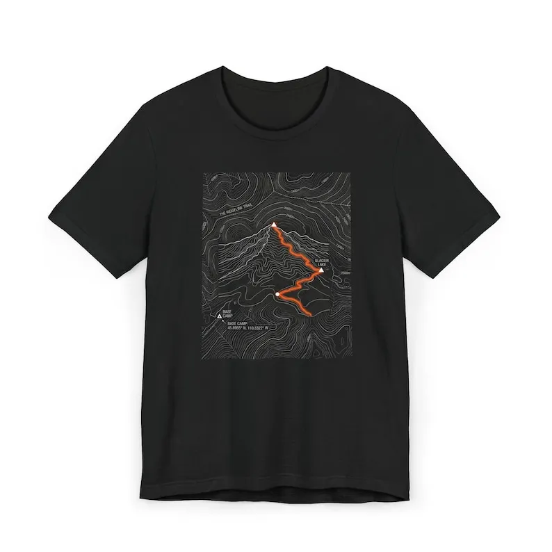 Hiking Map Tee - Topographic Mountain Trail Contour Cotton T-Shirt