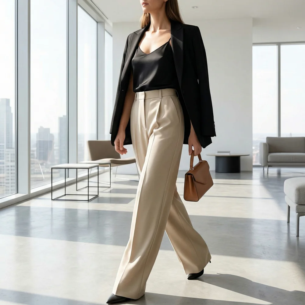 

Female Pants Women High Waist Wide Leg Pants Office Business Suit Trousers with Side Pockets Straight Leg Workwear 14114458