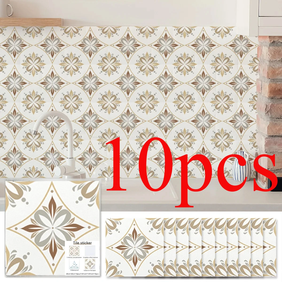 

3D Brick Floral Wall Panels Removable PVC Tile Stickers for Apartment Upgrade, Waterproof Self-Adhesive Kitchen Bathroom
