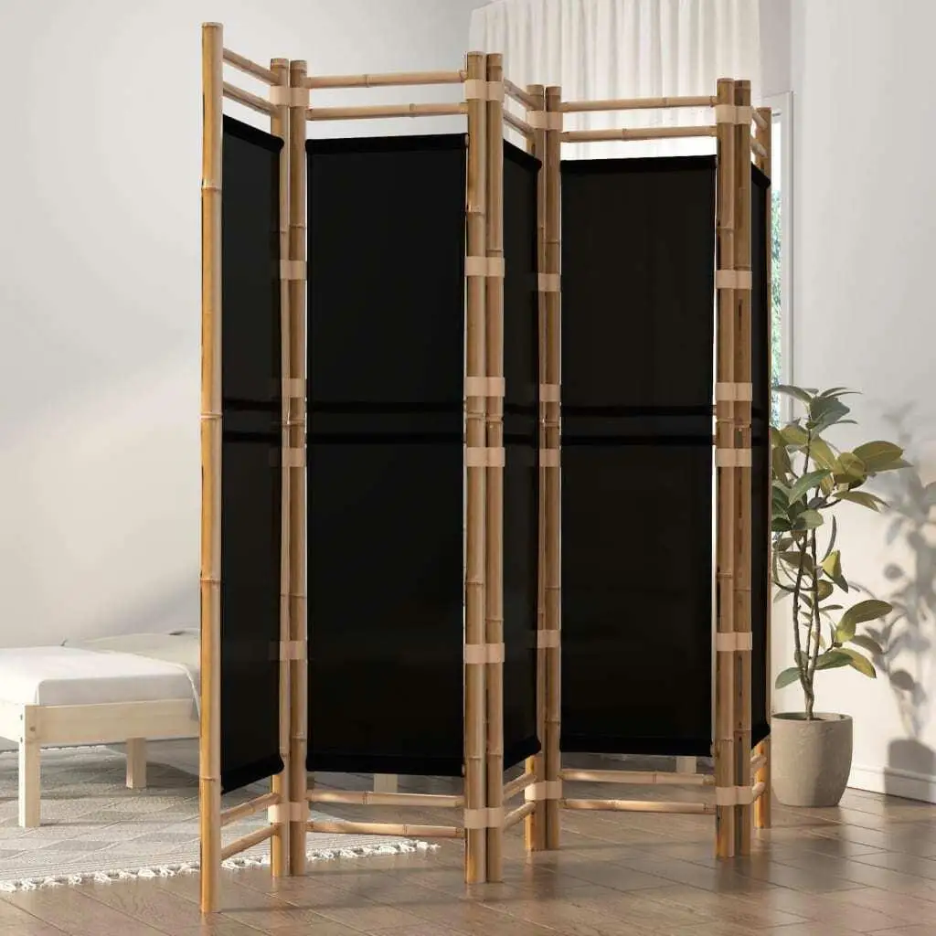 200 cm Folding 5-Panel Bamboo & Canvas Room Divider - Stylish Space Separator