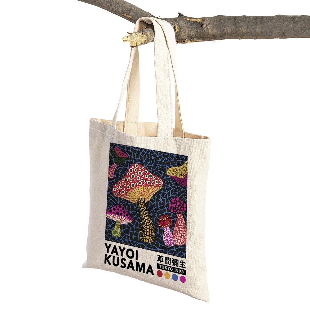 Japanese Art Women Shopping Bags Yayoi Kusama Shopper Bag Mushroom Pumpkin Weird Mother-in-law Wave Casual Linen Tote Handbag