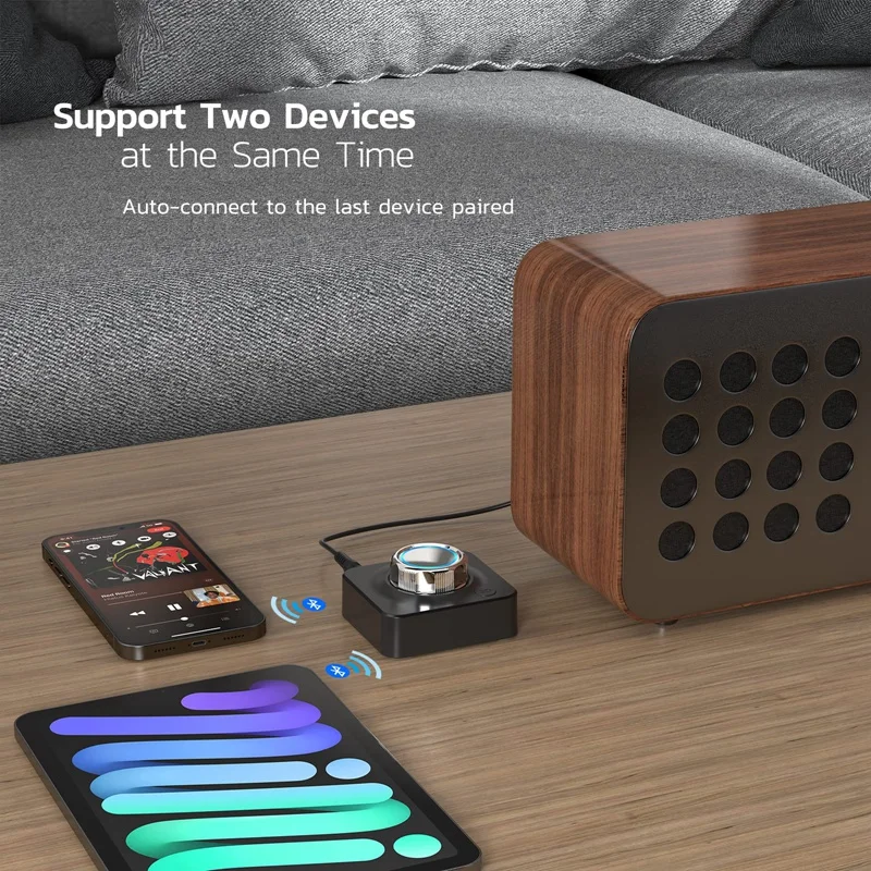 Receptor de áudio Bluetooth, adaptador de áudio sem fio estéreo, receptor estéreo modo baixo 3D para sistema estéreo de streaming de música