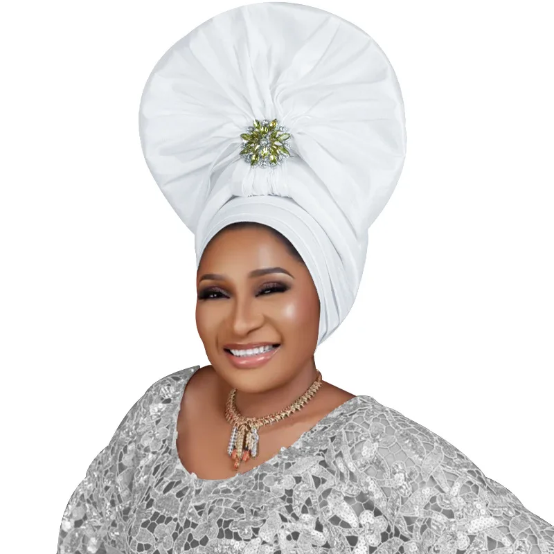 

Африканский головной убор Auto Gele, женский тюрбан с бриллиантовым декором, элегантный головной убор для свадебной вечеринки, женские модные повязки на голову, мусульманские этнические повязки