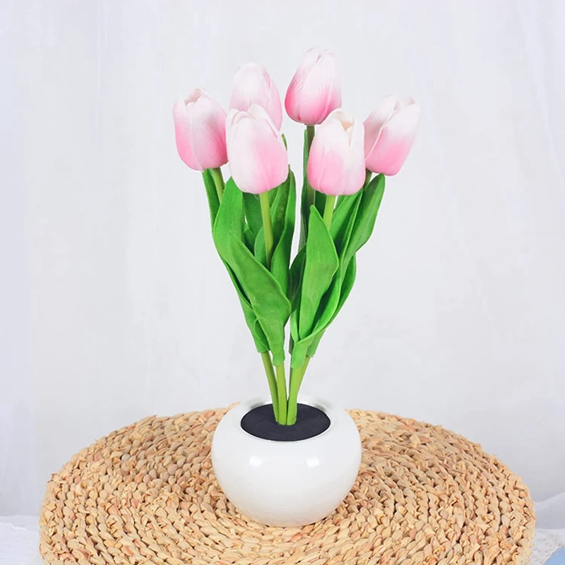ABRW-Lampada tulipano, nuova lampada da tavolo LED simulazione tulipano luce notturna con vaso, lampada da tavolo decorazione casa soggiorno