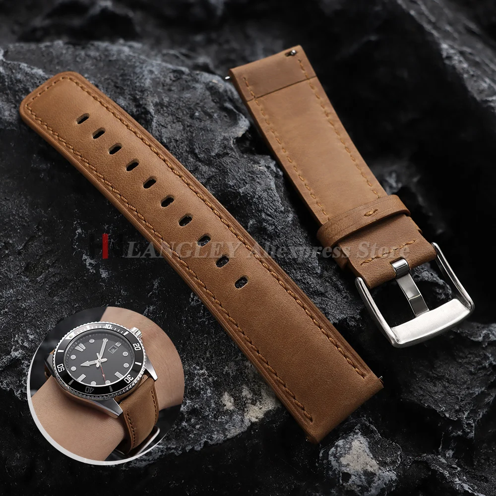 Bracelet de montre en cuir de vachette vintage à dégagement rapide, marron et noir, 20 mm 22 mm, universel pour hommes et femmes, pour montres de sport