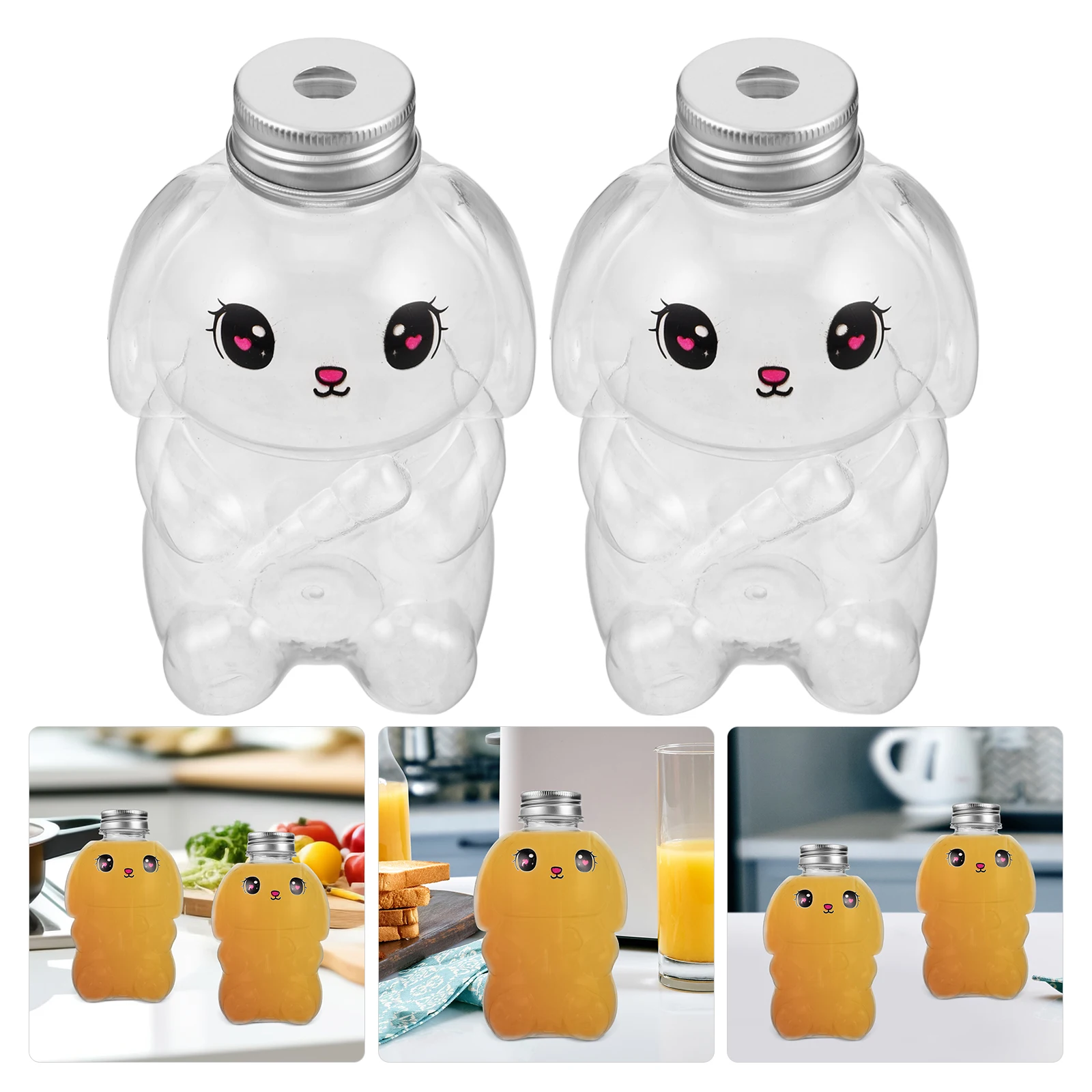 

4pcs Rabbit Shaped Milk Tea Bottle 500Ml Reusable Beverage Bottles Large Capacity Portable Drink Container For Party Juice Water