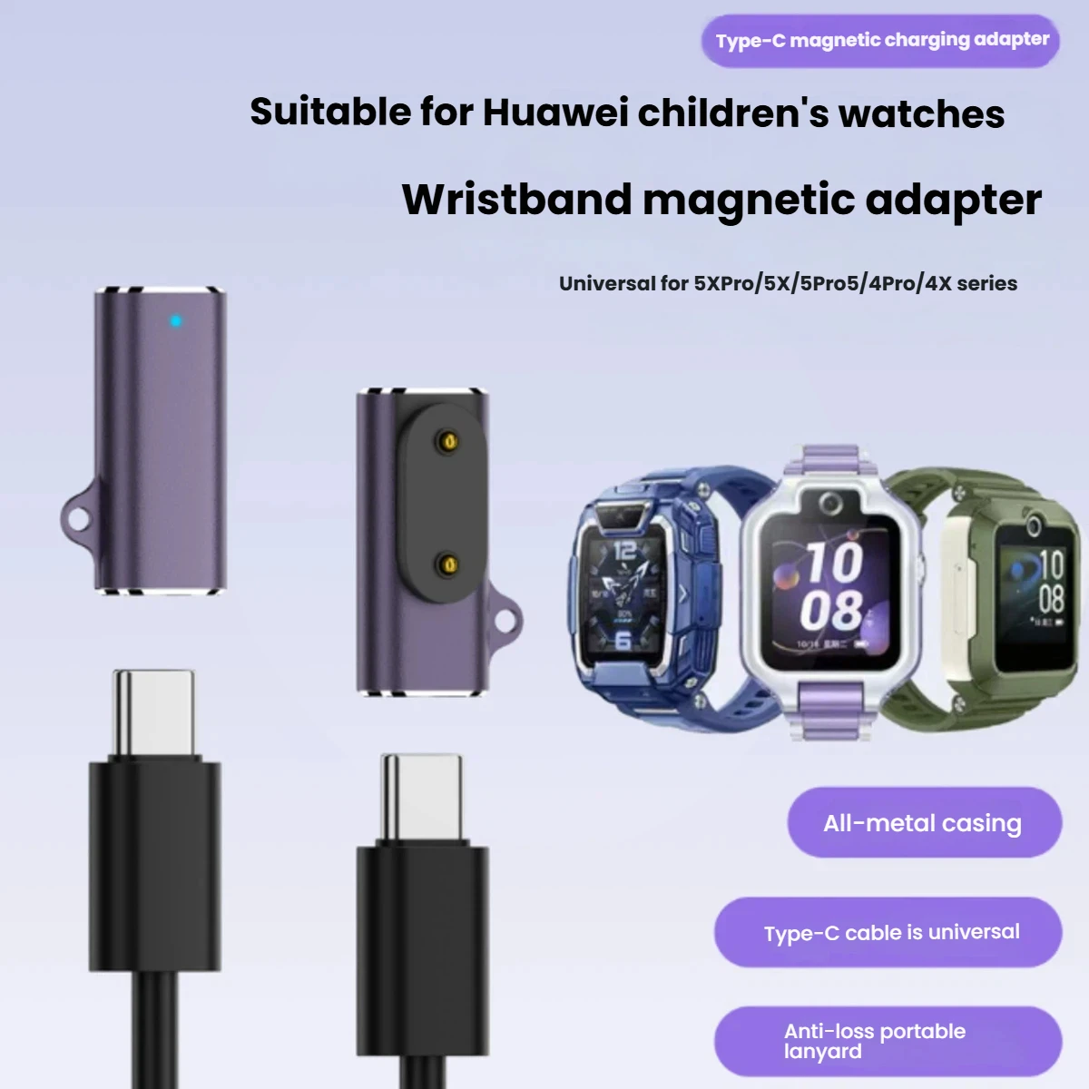 

USB Type C Charging Portable Adapter Compatible For Huawei 8 9 10 Plus 5Xpro 4X Fit3 Smartwatch Charger Adapter