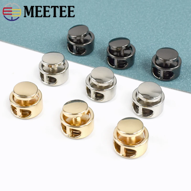 5/10Pcs Meetee Metal Spring Stopper Double Hole Adjust Cord Lock Rope Fixed End Snap Button Decor Buckles DIY Sewing Accessories