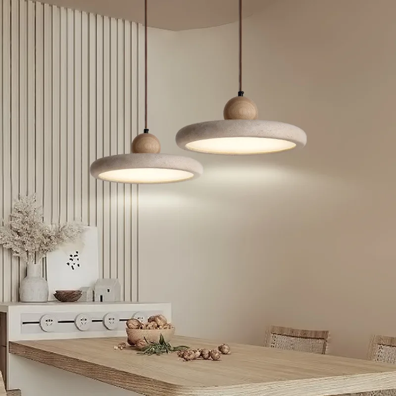 Retro pietra naturale arte ciondolo luce gialla travertino LED lampadario camera da letto comodino decorazione apparecchi di illuminazione per la casa