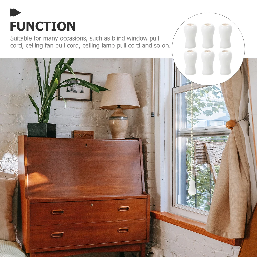 

6pcs Wooden Curtain Accessories Pull Cord Knobs White Color Blind Replacement Parts Home Decor Hanging Pulls