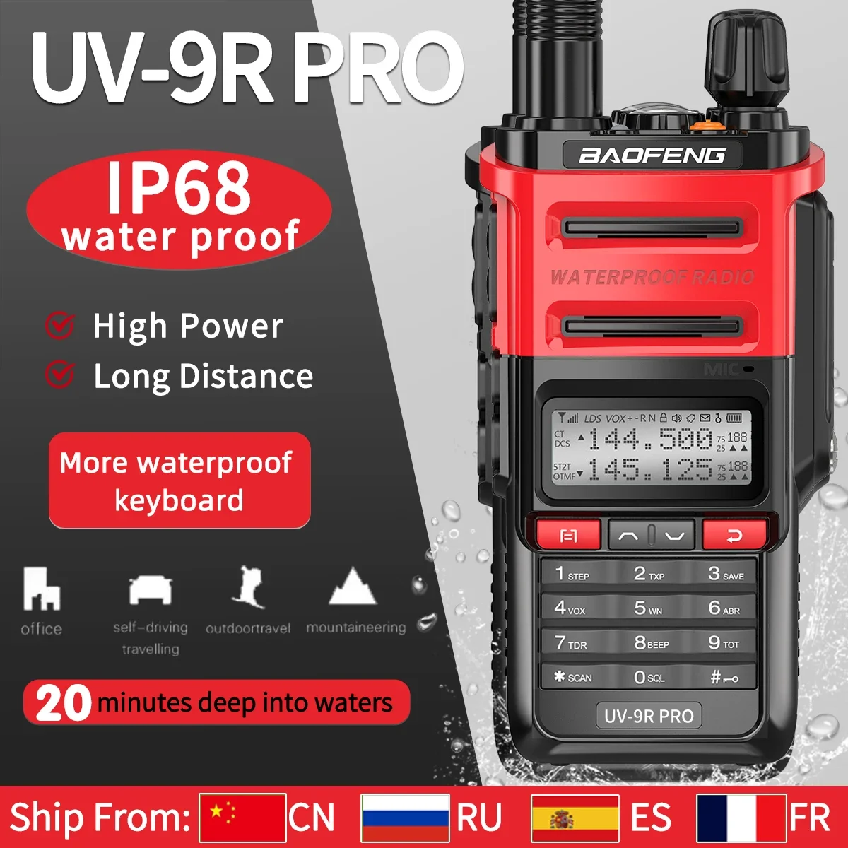 Original Baofeng UV-9R PRO Walkie Talkie Powerful Waterproof Dual Band 136-174/400-520MHz Portable Ham Two Way Radio for UV-9R