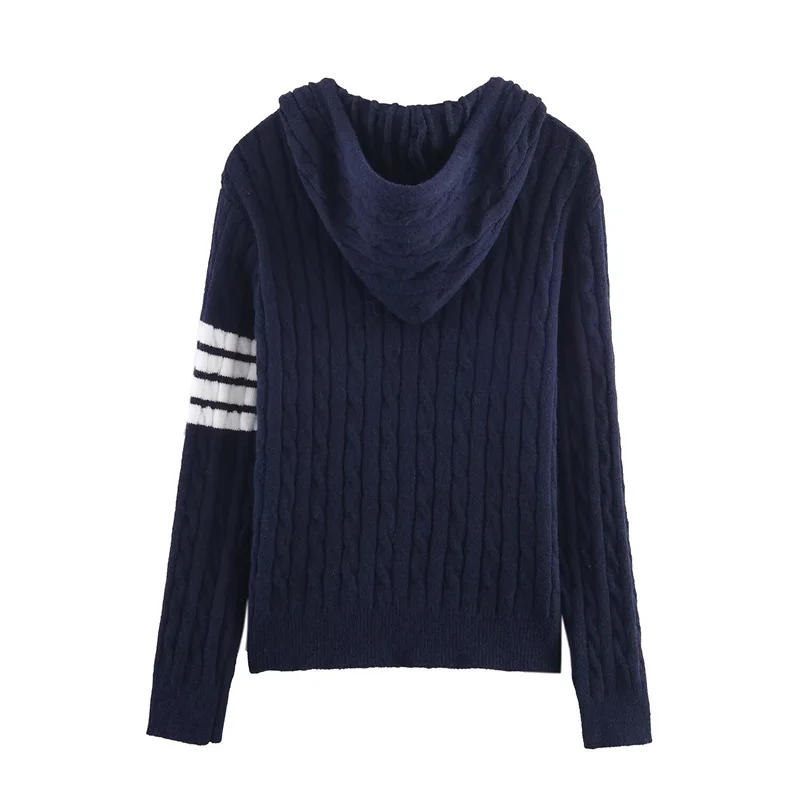 Cardigan tricoté à fleurs torsadées pour femme, pull à manches longues, cordon de serrage, capuche, fermeture éclair, Streetwear, manteau mignon