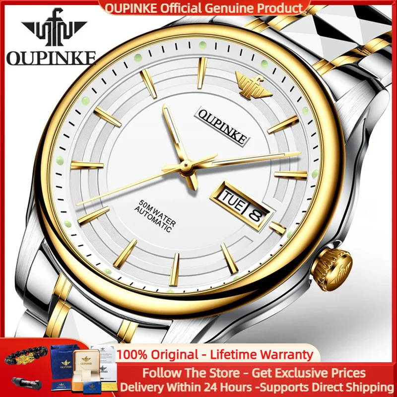 

OUPINKE 3170 Luxury Brand Men Mechanical Watch Business Simplicity Dual Calendar Display Imported Movement Automatic Men Watch
