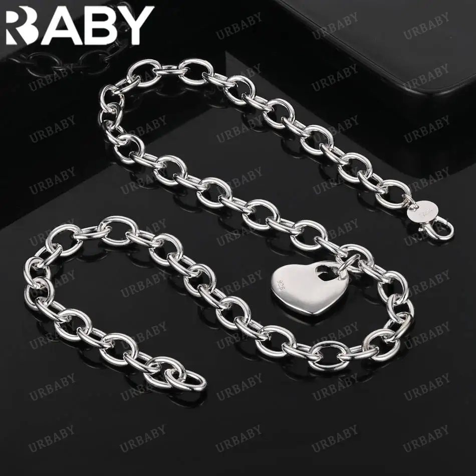 

URBABY 925 Sterling Silver 44cm Heart Necklace For Women Charm Trend Birthday Gifts Fashion Party Fine Jewelry