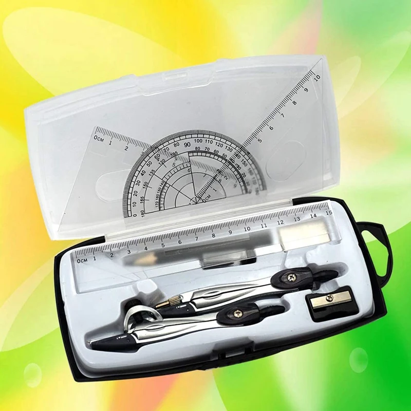 Geometria Compass Set para Estudantes, Matemática Escolar, Transferidor Set, Réguas, Engenharia em Carry Case, 10Pcs