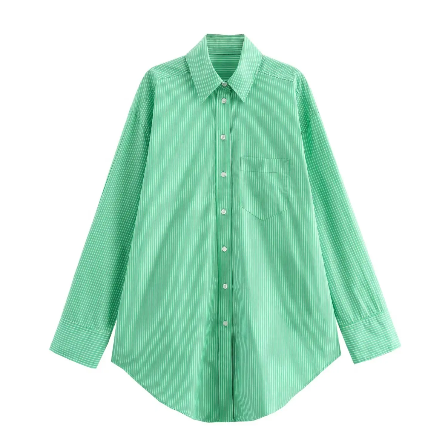 

HH TRAF 2024 Woman Streetwear Loose Shirts Green Turn-Down Collar Long Sleeves Pocket Single Breasted Summer Blouse Woman Trendy
