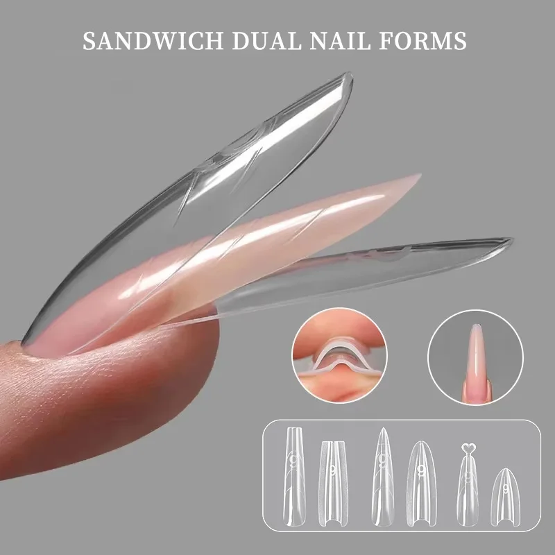 180 Uds sándwich doble forma de uña molde acrílico extensiones de uñas postizas moldes fácil desmoldar claro Natural uñas postizas puntas herramienta de salón