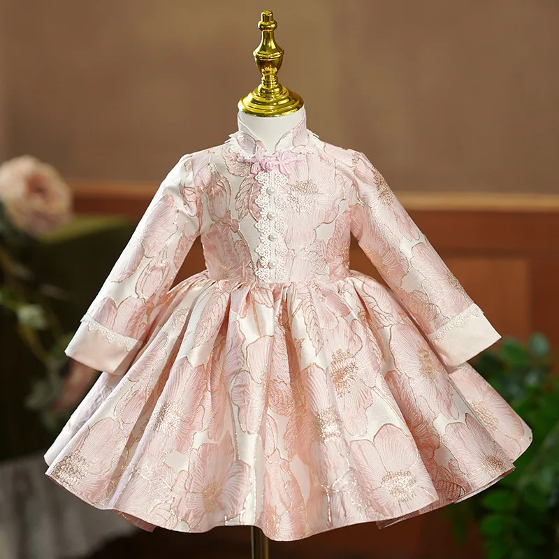 

2024elegant pink flower pearl embroidery sweet dress skirt1y-6y