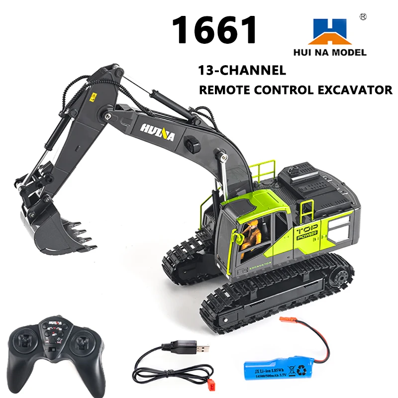 HUINA 1661 339D 13Channel RC Excavator 1/18 Remote Control Vehicle Semi-Alloy Bucket Excavator Model Engineering Vehicle with 2 Batteries