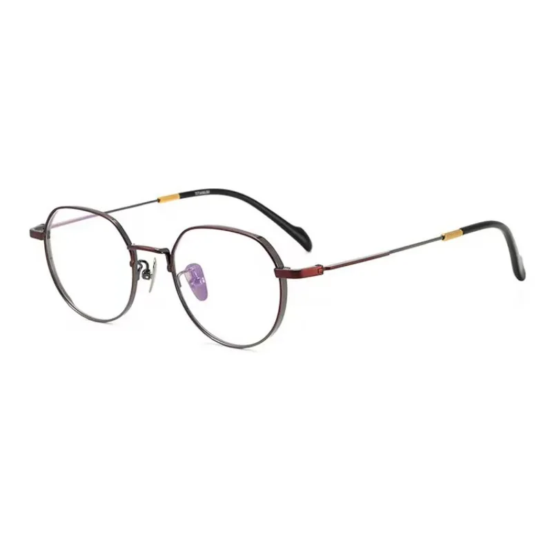 

design handmade two-color round frame, ultra-light pure titanium myopia glasses frame