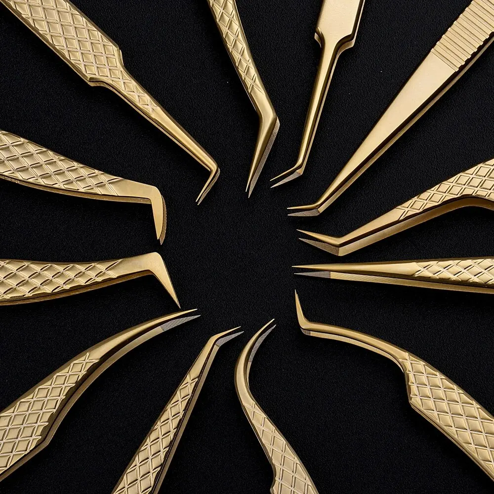 Gemerry Fiber Tips Eyelash Extension 1Pcs Tweezers Golden Stainless Steel 2026 Precision Tweezer Volume Fans Professional Tools