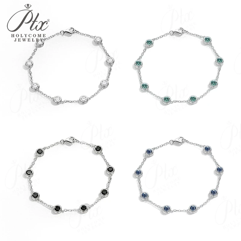 Moissanite Bracelet 4mm Round Cut D Color 925 Sterling Silver Anniversary Gift Wedding Daily Wear Charms Holycome Jewelry