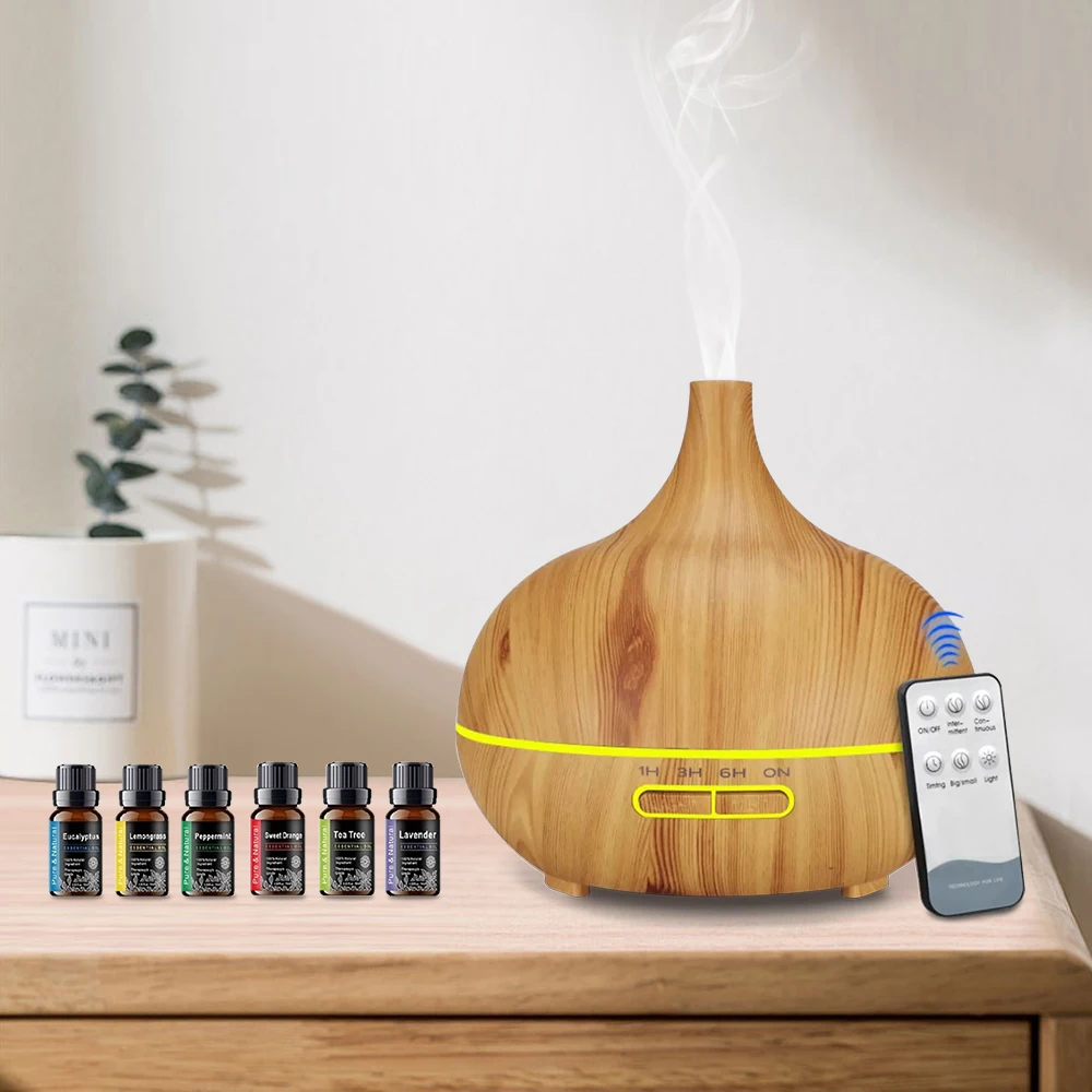 

6 Oil Set,550ml Essential Oil Diffuser with Remote Control, Ultrasonic Humidifier, 7 Color LED Light