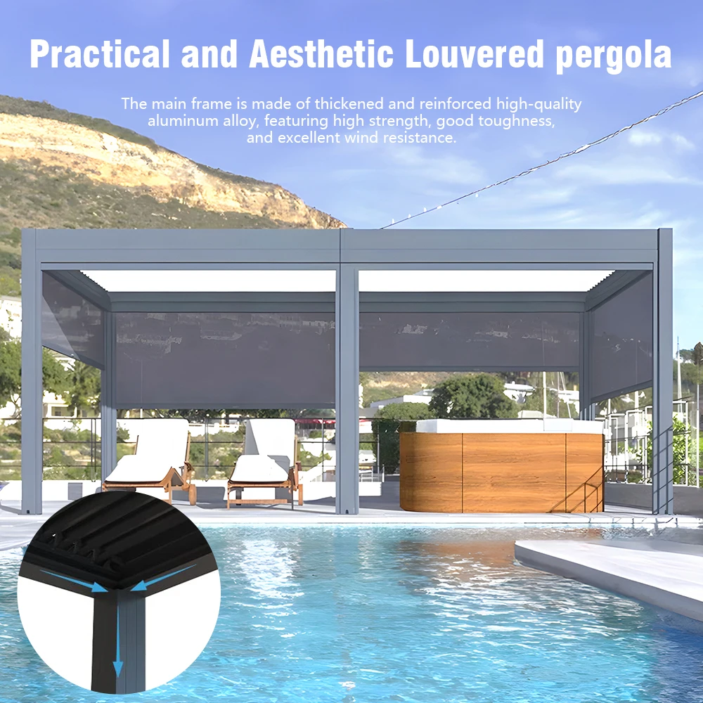 Weatherproof Aluminum Pergola Adjustable Louver Roof Smart Motor Eco Friendly Coating Backyard Patio Garden USA EU Villa Family
