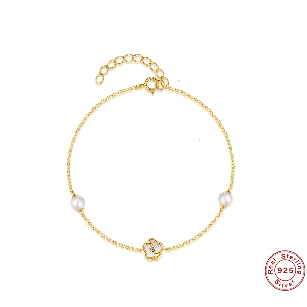

AIDE 925 Sterling Silver Flower Natural White Shell Flower Stone Bracelets For Ladies Gift High Quality Camellia Bracelet Jewel