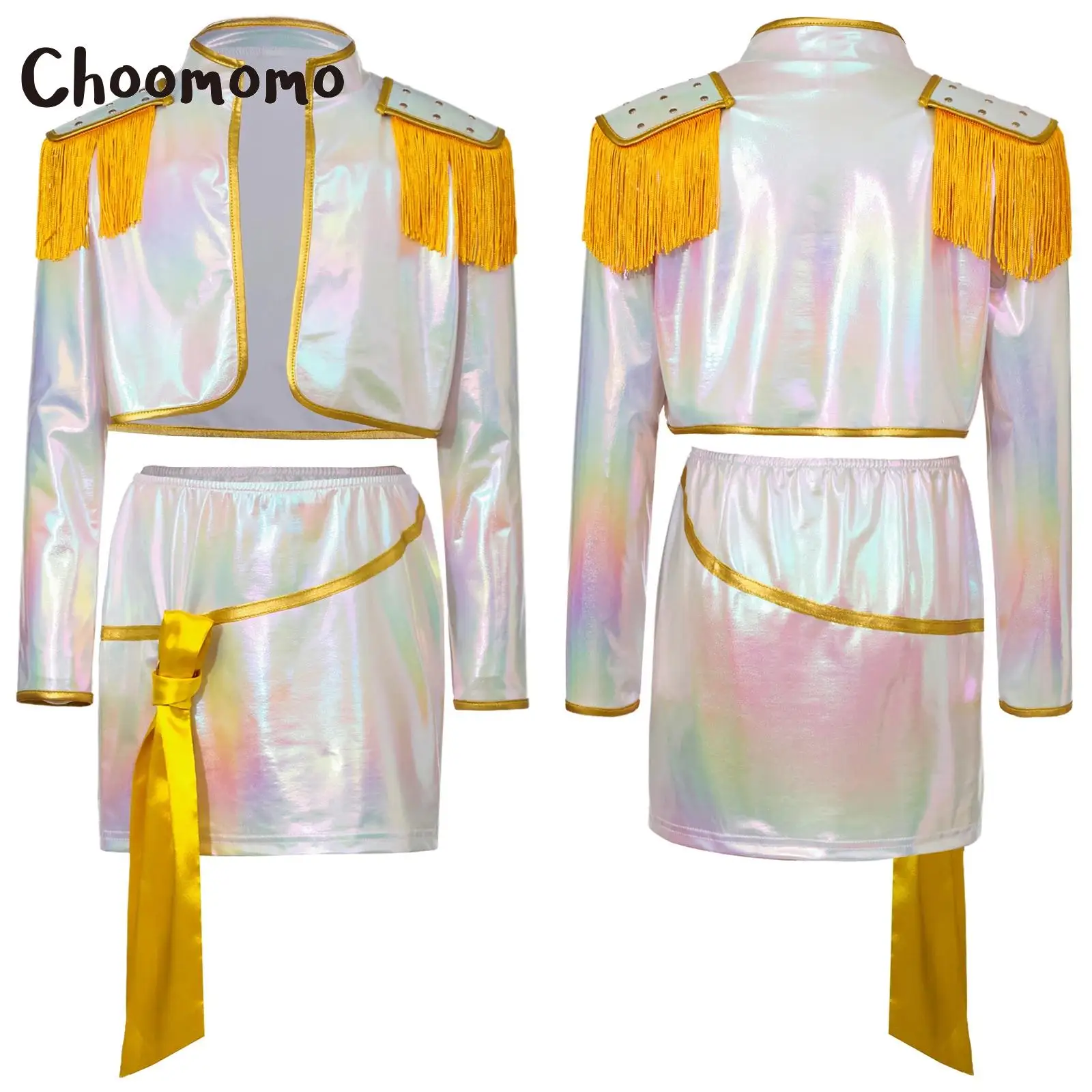 

Hunter Singer Role Play Outfit Halloween Cosplay Party Costume for Girls Iridescent Gloss Long Sleeve Tassel Epaulet with Skirt
