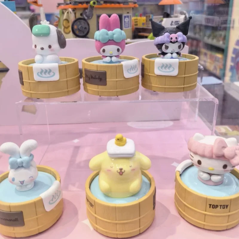 

New Arrival Genuine Sanrio Family Rotating Hot Spring Series Handmade Blind Box Hello Kitty Desktop Trendy Ornament Girl Gift