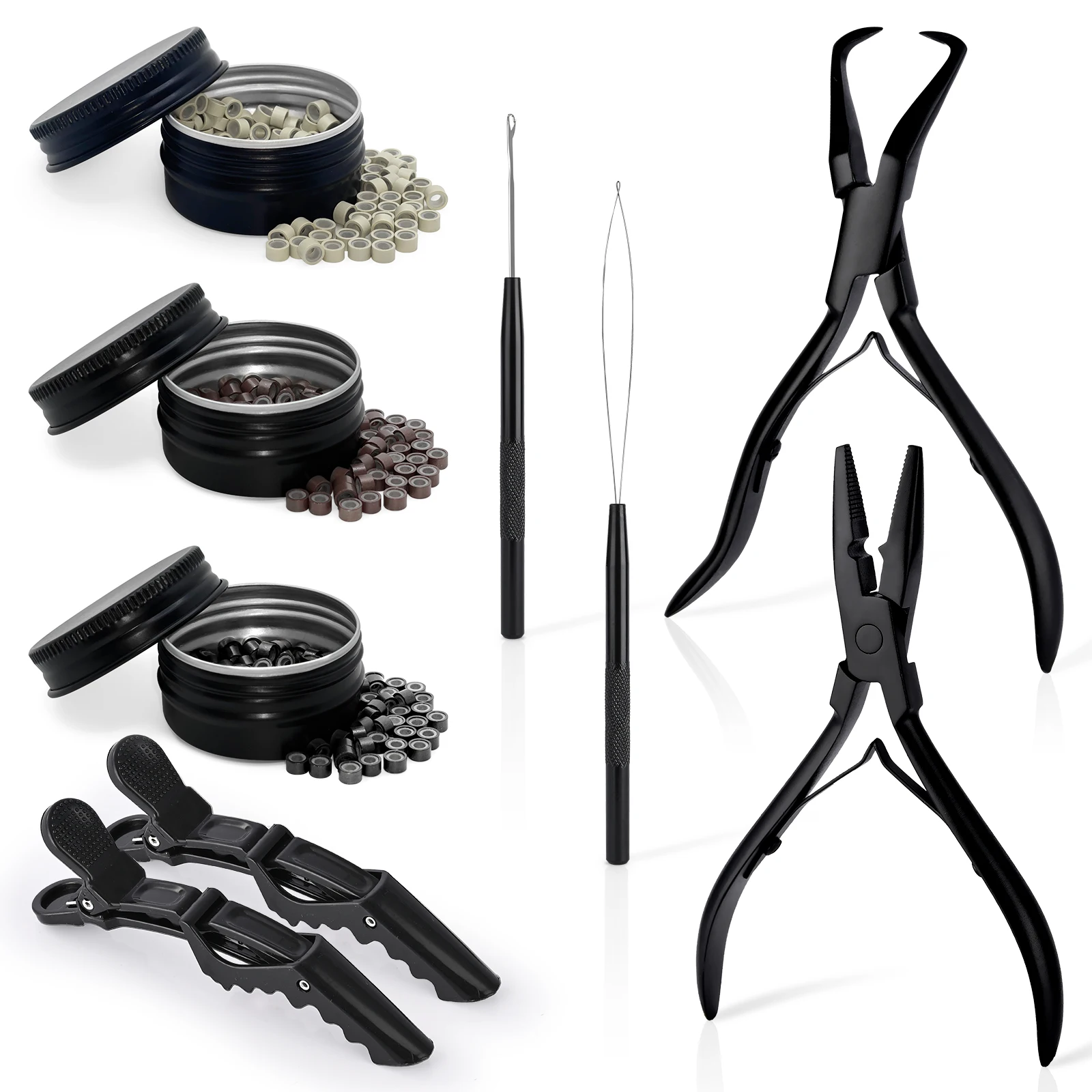 FOSHIO Hair Extension Micro Link Beads Selecting Pliers Wigs Braids Clip in Holder Pulling Hook Ring Styling Beading Tools Kit