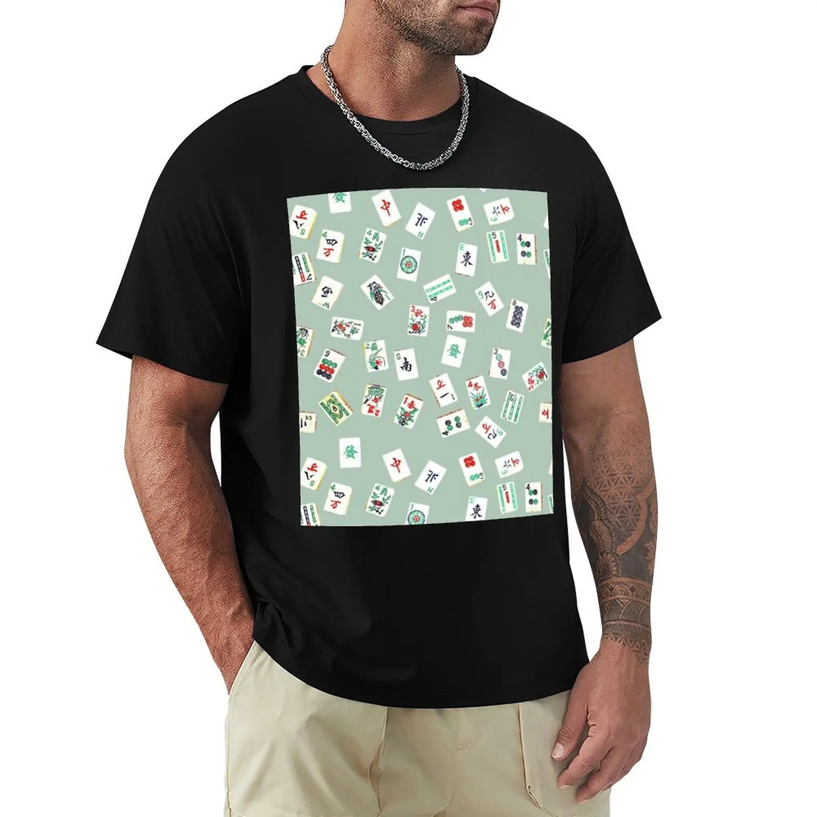 

mah jongg tiles celadon T-Shirt Summer Print Short Sleeve Tee