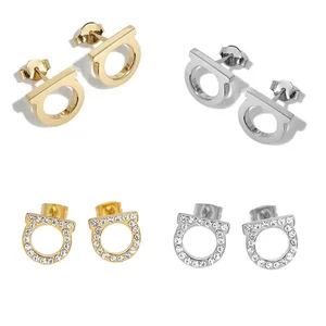 Sepasang anting baja tahan karat berbentuk D bertatahkan zirkon sederhana dan mewah 8 telinga peri penjualan terbaik - №