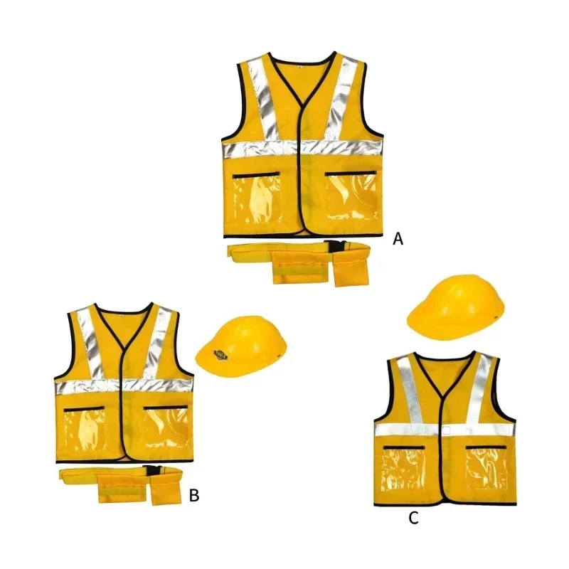 Construction Worker Costumes ,Toddler Dress Up Clothes,  Builder Career Outfit,Pretend Role Play Toy Set view 4