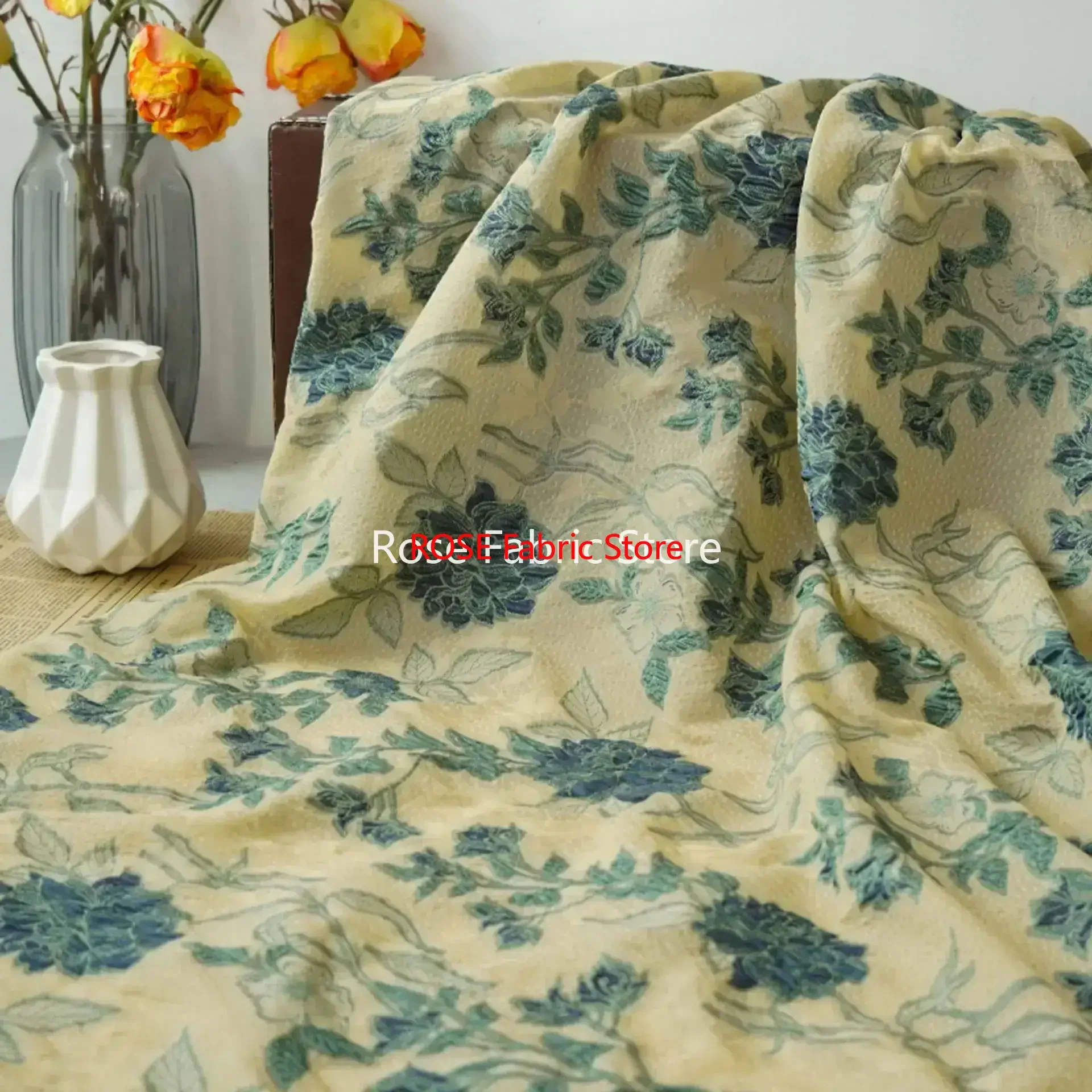 1 meter Retro Relief Flower Micro Transparent Jacquard Fabric Women's Dress Skirt Bag Decorative Sewing Fabric