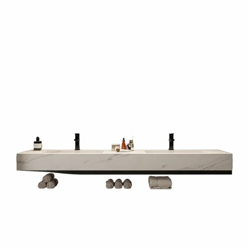 Wholesale Light Luxury Rock Slab Integrated Basin Solid Wood Bathroom Cabinet Combination Sink Toilet Washbasin