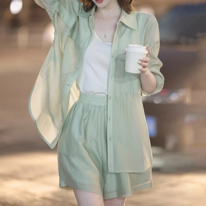 

Loose Shirt Casual Shorts Summer Tencel Suit Women