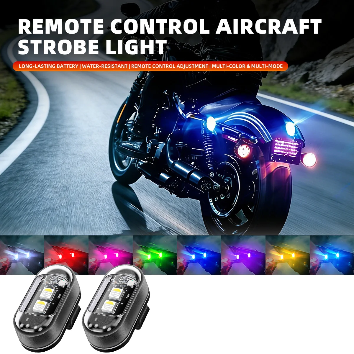 Remote Control Aircraft Strobe Light RGB LED Warning Light Type-C Charging No Wiring for Motorcycle Car Truck ATV Accessories