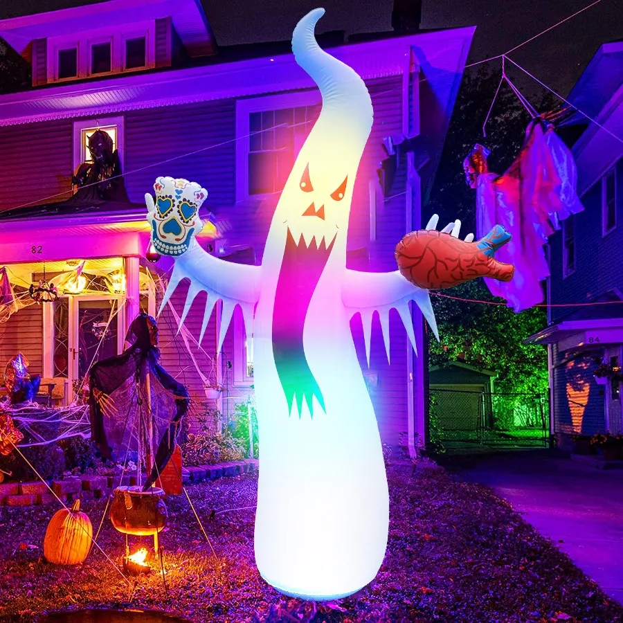 Giant Halloween Theme Props Blow Ups Ghost Halloween Inflatable Decorations Led Light up Remote Control Outdoor Holiday Decor