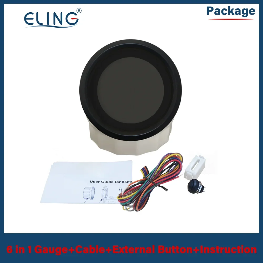 ELING 85mm 6 in 1 Tachometer 0-19999RPM Hours Voltmeter Fuel Level Water Temp Oil Pressure for 9-32V Boat Motorcycle Truck