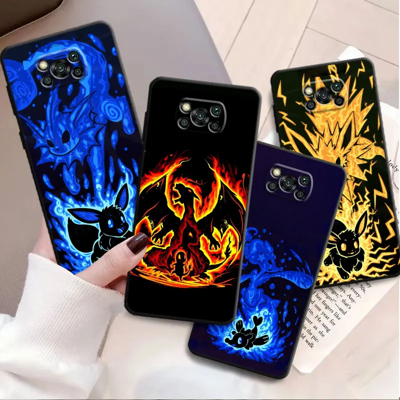 Cool Pokemon Pikachu custodia morbida nera per Poco X3 NFC X4 F1 F3 GT C40 C50 M5 M5s X3 Pro F4 M3 M4 5G Cover Pocophone