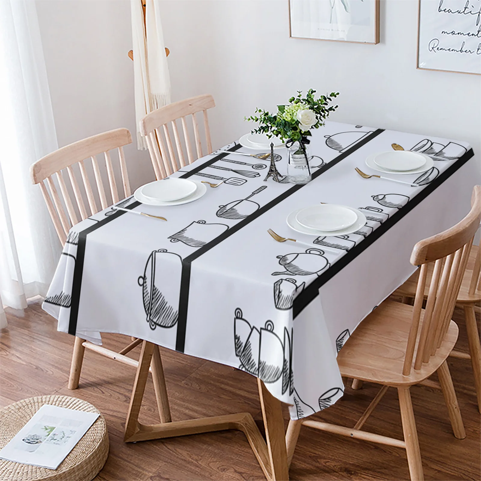 Kitchen Utensils Shelf Tablecloth Waterproof Dining Table Party Rectangular Round Tablecloth Home Textile Kitchen Decoration